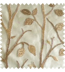 Golden brown silver color natural tree leaf elegant look texture finished embroidery designs traditional patterns transparent background sheer curtain