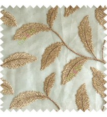 Gold color beautiful floral big size leaf embroidery pattern with transparent background zigzag designs sheer curtain