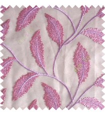 Pink purple color beautiful floral big size leaf embroidery pattern with transparent background zigzag designs sheer curtain