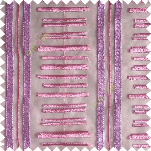Pink purple color horizontal and vertical embroidery stripes with transparent background sheer curtain