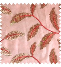 Red gold color beautiful floral big size leaf embroidery pattern with transparent background zigzag designs sheer curtain