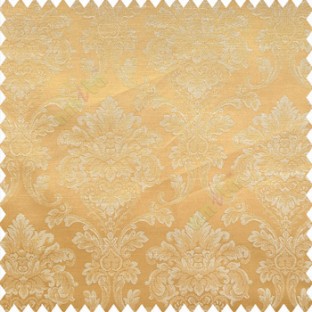 Gold beige color traditional texture damask finished damask pattern with polyester base fabric leaves swirls main curtain