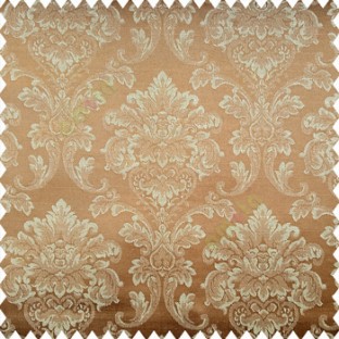 Copper brown beige color traditional texture damask finished damask pattern with polyester base fabric leaves swirls main curtain