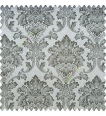 Grey and black color traditional texture damask finished damask pattern with polyester base fabric leaves swirls main curtain