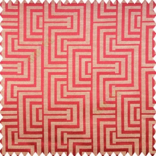 Maroon beige color geometric pattern texture base fabric semi square shapes vertical decorative carved design stripes polyester main curtain