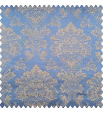 Royal blue beige color traditional texture damask finished damask pattern with polyester base fabric leaves swirls main curtain