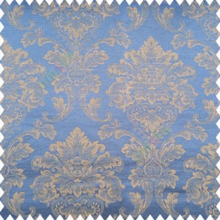 Royal blue beige color traditional texture damask finished damask pattern with polyester base fabric leaves swirls main curtain