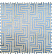 Royal blue beige color geometric pattern texture base fabric semi square shapes vertical decorative carved design stripes polyester main curtain