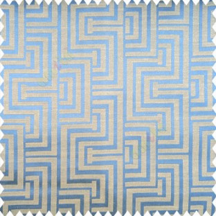 Royal blue beige color geometric pattern texture base fabric semi square shapes vertical decorative carved design stripes polyester main curtain