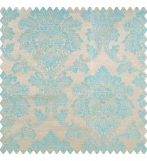 Blue light brown color traditional texture damask finished damask pattern with polyester base fabric leaves swirls main curtain