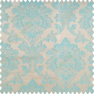 Blue light brown color traditional texture damask finished damask pattern with polyester base fabric leaves swirls main curtain