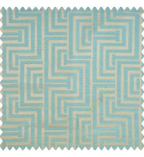 Blue light brown color geometric pattern texture base fabric semi square shapes vertical decorative carved design stripes polyester main curtain