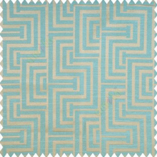 Blue light brown color geometric pattern texture base fabric semi square shapes vertical decorative carved design stripes polyester main curtain