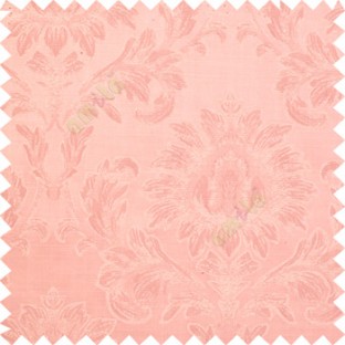 Pink color beautiful big damask design texture surface floral leaves vertical and horizontal embossed lines polyester main curtain