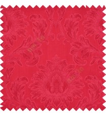 Red color beautiful big damask design texture surface floral leaves vertical and horizontal embossed lines polyester main curtain