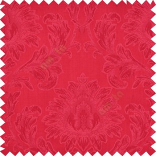 Red color beautiful big damask design texture surface floral leaves vertical and horizontal embossed lines polyester main curtain