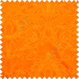 Orange color beautiful big damask design texture surface floral leaves vertical and horizontal embossed lines polyester main curtain