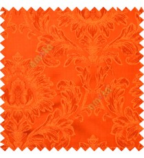 Orange color beautiful big damask design texture surface floral leaves vertical and horizontal embossed lines polyester main curtain