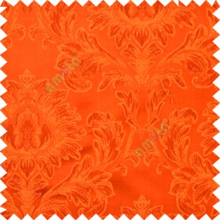 Orange color beautiful big damask design texture surface floral leaves vertical and horizontal embossed lines polyester main curtain