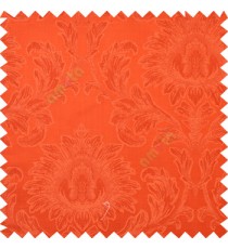 Bright orange color beautiful big damask design texture surface floral leaves vertical and horizontal embossed lines polyester main curtain