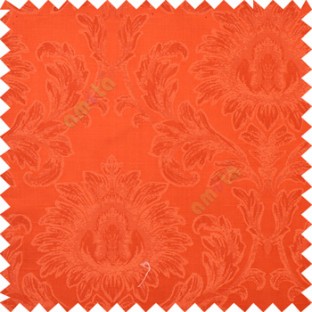 Bright orange color beautiful big damask design texture surface floral leaves vertical and horizontal embossed lines polyester main curtain