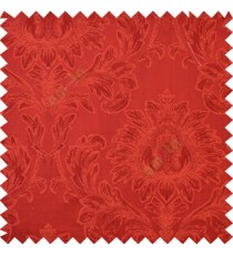 Dark red color beautiful big damask design texture surface floral leaves vertical and horizontal embossed lines polyester main curtain