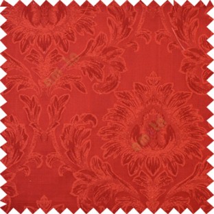 Dark red color beautiful big damask design texture surface floral leaves vertical and horizontal embossed lines polyester main curtain