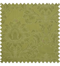 Green color beautiful big damask design texture surface floral leaves vertical and horizontal embossed lines polyester main curtain