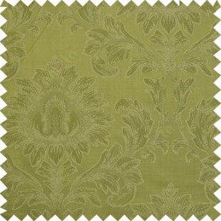 Green color beautiful big damask design texture surface floral leaves vertical and horizontal embossed lines polyester main curtain