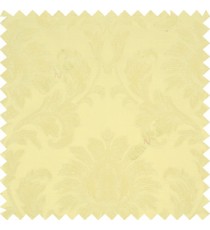 Light lemon yellow color beautiful big damask design texture surface floral leaves vertical and horizontal embossed lines polyester main curtain