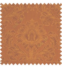 Rust brown color beautiful big damask design texture surface floral leaves vertical and horizontal embossed lines polyester main curtain