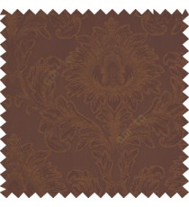 Dark chocolate brown color beautiful big damask design texture surface floral leaves vertical and horizontal embossed lines polyester main curtain