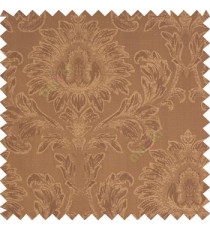 Copper brown color beautiful big damask design texture surface floral leaves vertical and horizontal embossed lines polyester main curtain