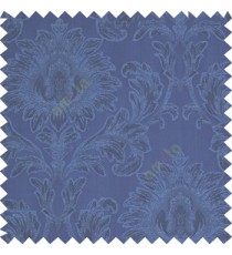 Royal blue color beautiful big damask design texture surface floral leaves vertical and horizontal embossed lines polyester main curtain