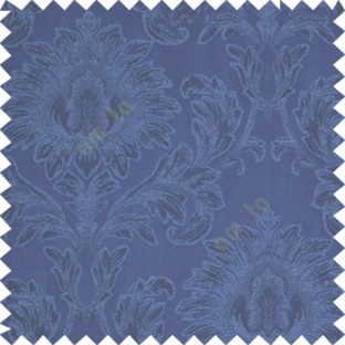 Royal blue color beautiful big damask design texture surface floral leaves vertical and horizontal embossed lines polyester main curtain