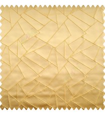 Golden color abstract deigns embossed lines geometric triangles rectangular shapes polyester embroidery finished on polyester base main curtain