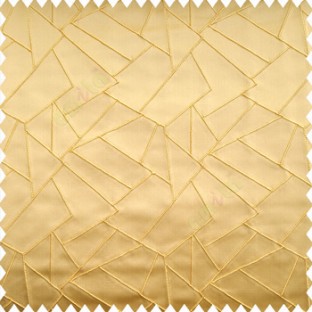 Golden color abstract deigns embossed lines geometric triangles rectangular shapes polyester embroidery finished on polyester base main curtain