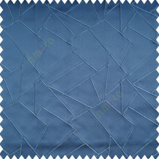 Midnight blue color abstract deigns embossed lines geometric triangles rectangular shapes polyester embroidery finished on polyester base main curtain