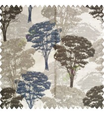 Blue grey brown color natural trees design dense forest with big bushes texture finished surface polyester main curtain