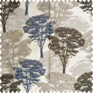 Blue grey brown color natural trees design dense forest with big bushes texture finished surface polyester main curtain