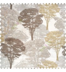 Brown gold grey color natural trees design dense forest with big bushes texture finished surface polyester main curtain
