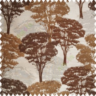 Copper brown grey color natural trees design dense forest with big bushes texture finished surface polyester main curtain