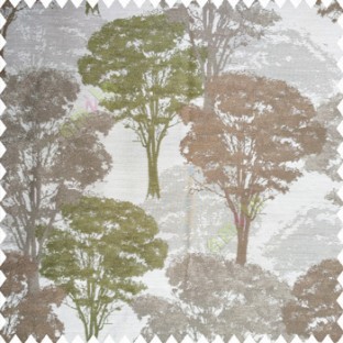 Green brown grey color natural trees design dense forest with big bushes texture finished surface polyester main curtain
