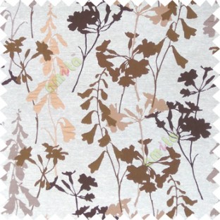 Brown cream gold color natural flower design with long stem texture background finished polyester main curtain fabric
