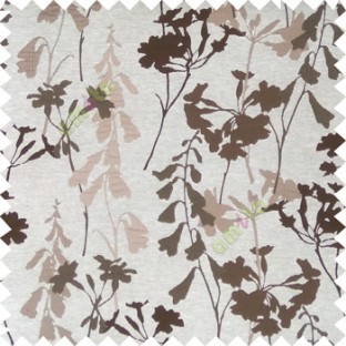 Brown cream color natural flower design with long stem texture background finished polyester main curtain fabric