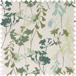 Green blue cream color natural flower design with long stem texture background finished polyester main curtain fabric