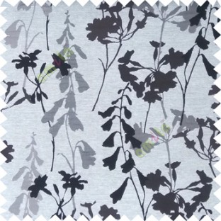 Grey color natural flower design with long stem texture background finished polyester main curtain fabric