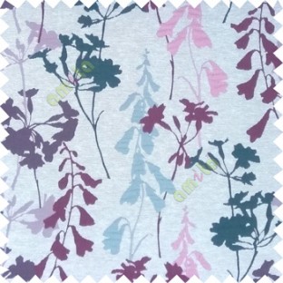 Purple blue cream pink color natural flower design with long stem texture background finished polyester main curtain fabric