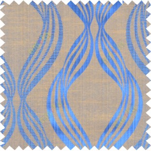 Blue yellow brown colour vertical wavy stripes polycotton main curtain designs