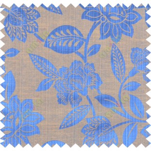 Blue yellow brown colour natural floral design polycotton main curtain designs